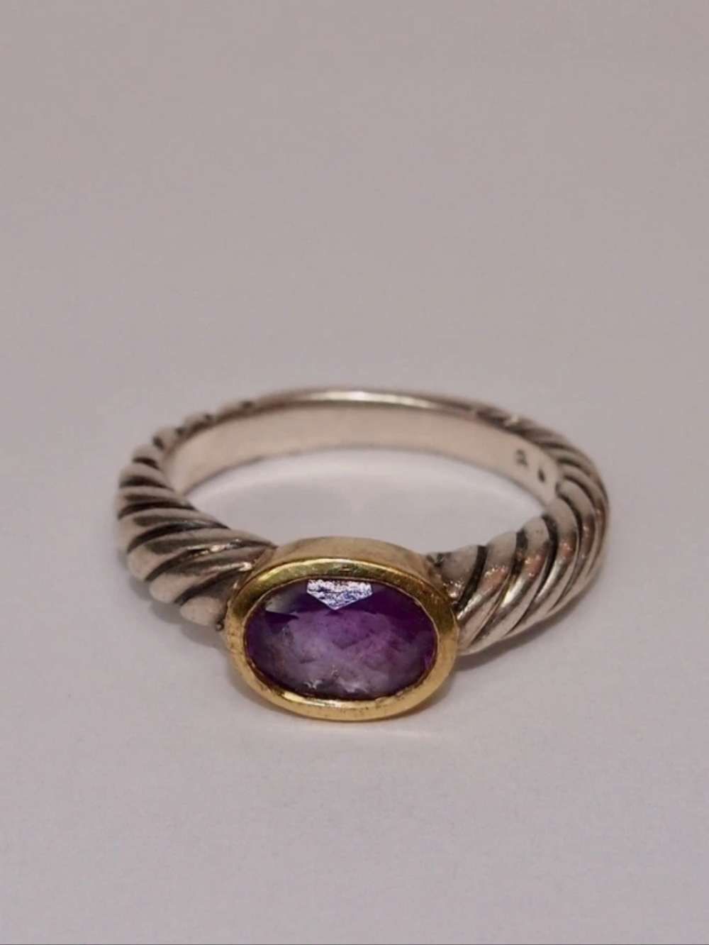 David Yurman Amethyst Noblesse Ring- sterling silver & 18k gold- retired piece
